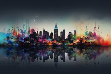 New York Skyline Paint Splatter Illustration. Generative AI