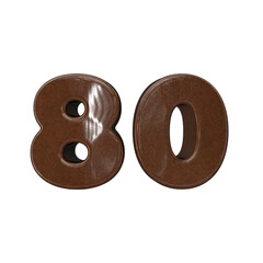 Number 80 3D render with wooden material