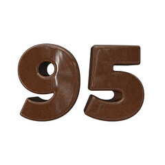 Number 95 3D render with wooden material