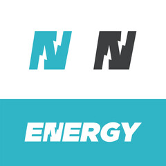 Letter N Energy logo. Letter N lightning bolt design. Letter N thunder. N monogram lightning logo.