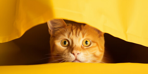 Ginger cat in a box created with generative ai tools