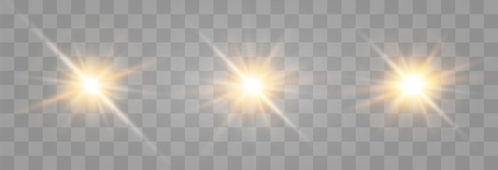 Set of vector transparent sunlight, special flash light effect. Glow light effect, bright sun or spotlight beams. Light png. Decor element isolated on transparent background.