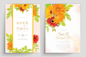 elegant summer floral and leaves wedding invitation card set