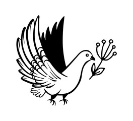 The pigeon flie. Vector doodle dove illustration. Reconciliation on the little things.