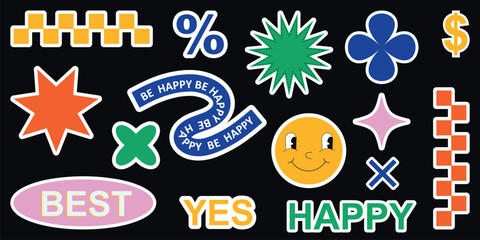 y2k style stickers.Shape set y2k style for banner. Shape set y2k style for decoaration.Shape set y2k style for poster. Trendy geometric forms.Simple shapes.Trendy 90s.Y2k aesthetic.Stickers.