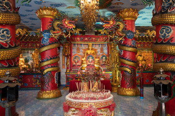 Nakhon Nayok, March 05, 2023.  Wat Maniwong, A sacred temple with extravagant & lavish 1,000 Naka sculptures.
