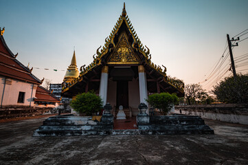 Uttaradit, Thailand, Mar 23, 2023, Wat Phra Brommathat Thung Yang, An old temple in Uttaradit which combines Lanna architecture and a Ceylon-style stupa which is quite unique temple.