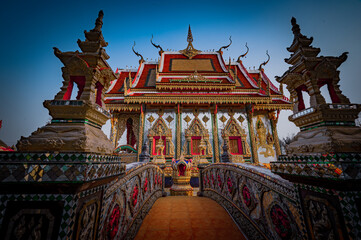 Fototapeta premium Uttaradit, March 25 2023. Wat Hong Sung, It's a clean temple. There is a beautiful architecture that shows the faith in Buddhism temple.
