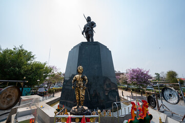 Uttaradit, March 27 2023.  Phraya Pichai Broken Sword, Statue of important warrior of Thailand, Created to be spiritual anchor and for worship. Statue of liberty. 
 Monument to the soldiers