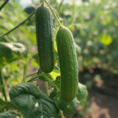 cucumbers growing in the garden