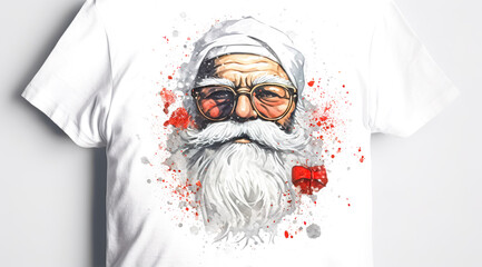 White T-shirt with the face of Santa Claus, generative AI.