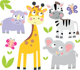 Obraz na płótnie Canvas Cute wild animals vector for children