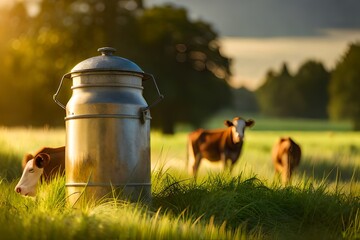 Traditional milk and cheese industry, Milk can, milk, Cheese, Generative AI
