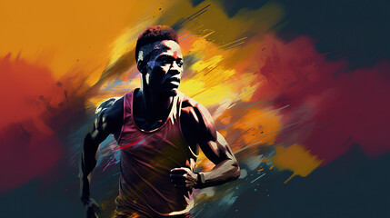 Obraz na płótnie Canvas Colourful painted portrait of a runner, bold brush strokes, grunge image technique. Ai generated illustration