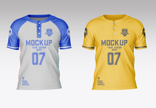 Baseball Henley Raglan T-Shirt Mockup
