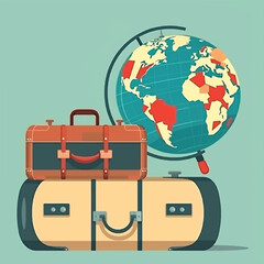 Hand luggage with world map, journey concept