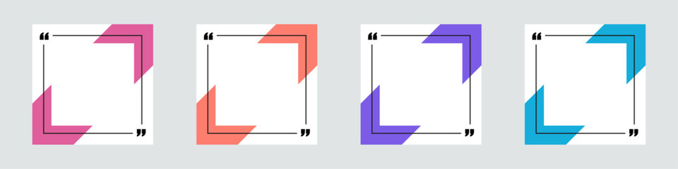 Quotation mark frame template set for social media square post vector design