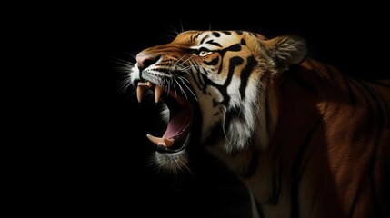 Grin of gorgeous tiger. Photorealistic portrait isolated on black background. Generative art