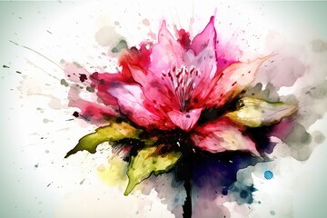 Bouquet of flowers lilies, watercolor botanical illustration, floral elements. Generative AI
