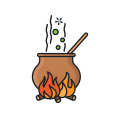 Copper pot on fireplace isolated vector illustration  for Brew A Potion Day on January 19