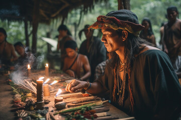 Ayahuasca ceremony in shamanism South America. Generative AI