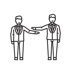 Fototapeta premium Two businessmen pointing at each other cartoon vector line icon