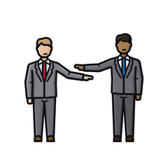 Two businessmen pointing at each other isolated cartoon vector illustration for Blame Someone Else Day on January 13
