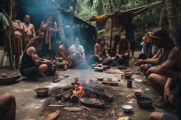 Ayahuasca ceremony in shamanism south america journey. Generative AI