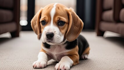 Beagle puppy on a gray background