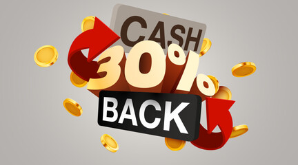 Cashback 30 percent icon isolated on the gray background. Cashback or money back label.