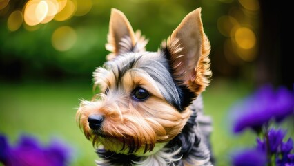 yorkshire terrier on a green grass