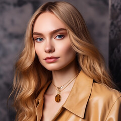 Portrait of a young long-haired beautiful modern woman. The woman represents both an independent and successful woman and can be used in beauty and fashion advertisements.
