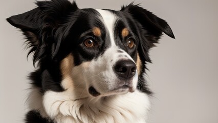 border collie dog on gray background