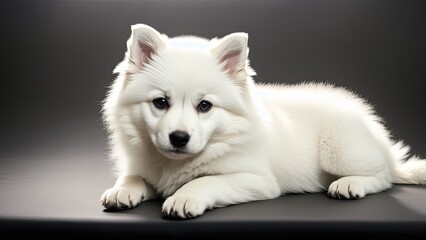 Japanese Spitz on a gray background