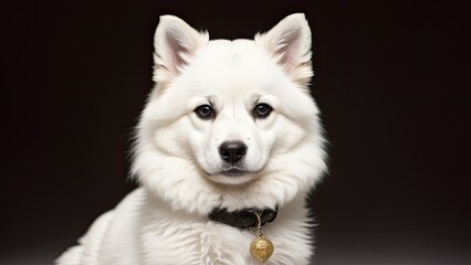 Fototapeta premium Japanese Spitz on a gray background