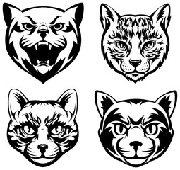 Heads of cats abstract character illustrations. Graphic logo design templates for emblem.