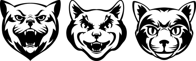 Heads of cats abstract character illustrations. Graphic logo design templates for emblem.