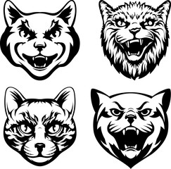 Heads of cats abstract character illustrations. Graphic logo design templates for emblem.