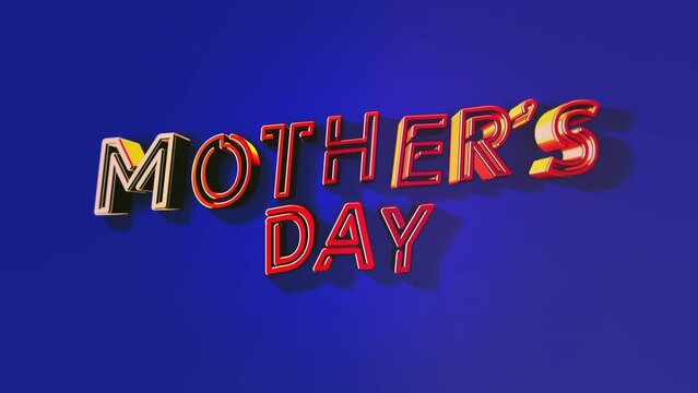 Modern red Mothers Day text on fashion blue gradient, motion abstract holidays, promo and advertising style background