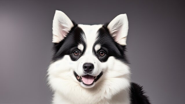 border collie dog on a gray background