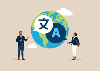 People multi language communication. Online translator. Linguist. Flat vector illustration © Vadym