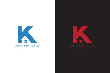 Letter K and home real estate logo design