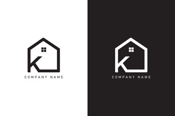 Letter K and home real estate logo design