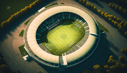 top view of soccer stadium at the afternoon, Generative AI