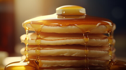 Pancakes with honey. Generative AI.
