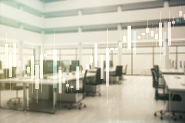 Naklejka na ściany i meble Double exposure of virtual creative financial diagram on a modern furnished office interior background, banking and accounting concept
