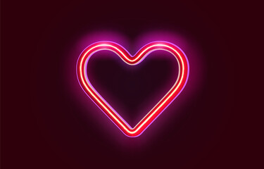 Neon heart signboard on the red background.