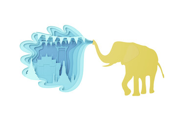 3D paper cut Songkran Festival of Thailand cut-out.