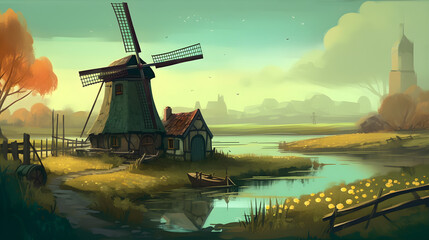 windmill: Eco-Friendly Dreams. Illustration. Generative AI