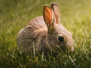 Closeup of rabbit on grassland